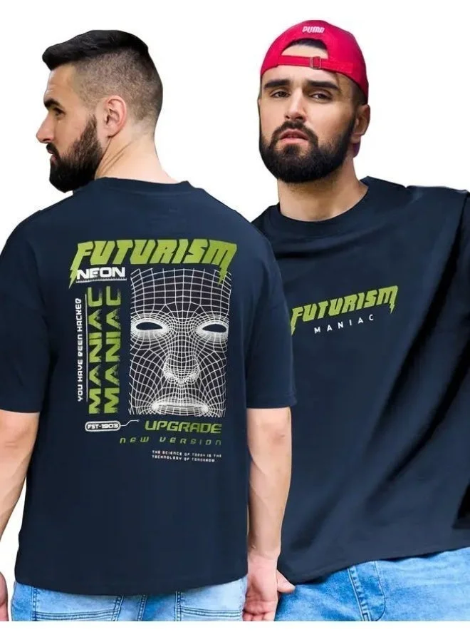 Maniac Maniac Men Printed Round Neck Half Sleeve Cotton Black Slim Fit Tshirt