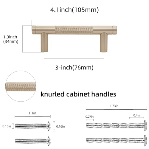 POVEFONK 30 Pack 3 inch76mm Champagne Bronze Kitchen Cabinet Handles Knurled Cabinet Pulls Drawer Pulls Kitchen Hardware - Image 3