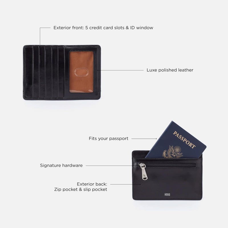HOBO Euro Slide Leather Passport Wallet for Travel with Card Slots, ID Window, Zipper Pocket & Cash Organizer - Premium Polished Leather Passport Holder - Black - Image 3