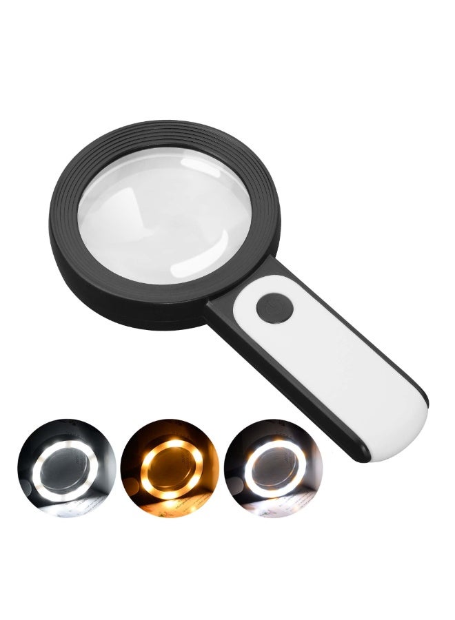 JMH Magnifying Glass with Light, 30X Handheld Large 18LED Cold and Warm Light with 3 Modes, Illuminated Magnifier for Seniors Reading, Inspection, Coins, Jewelry, Exploring - Image 1