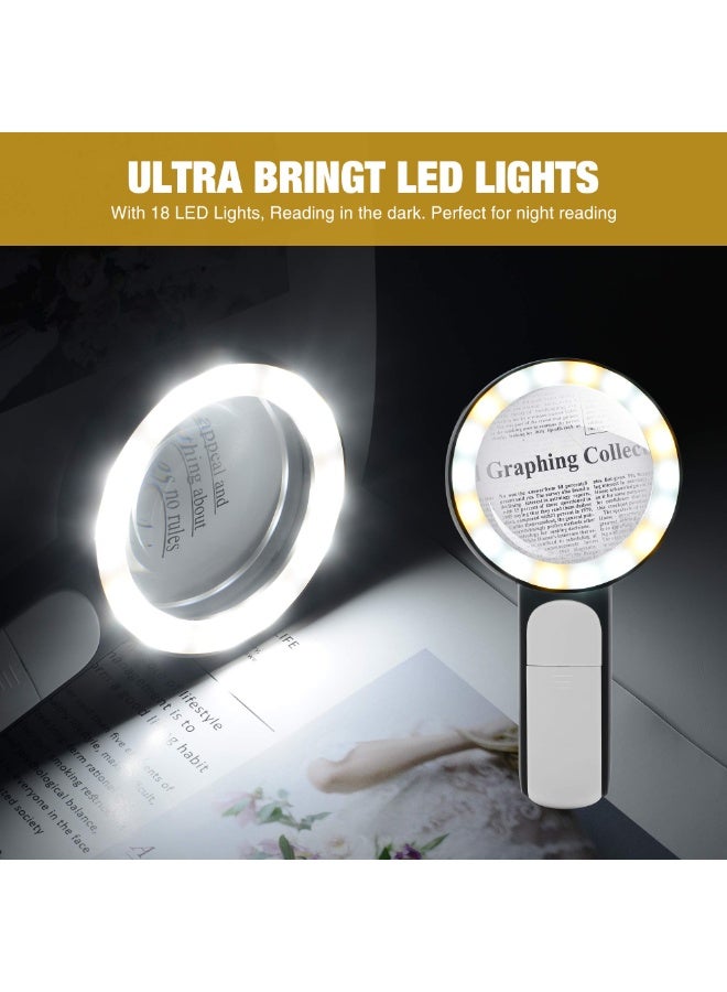 JMH Magnifying Glass with Light, 30X Handheld Large 18LED Cold and Warm Light with 3 Modes, Illuminated Magnifier for Seniors Reading, Inspection, Coins, Jewelry, Exploring - Image 5