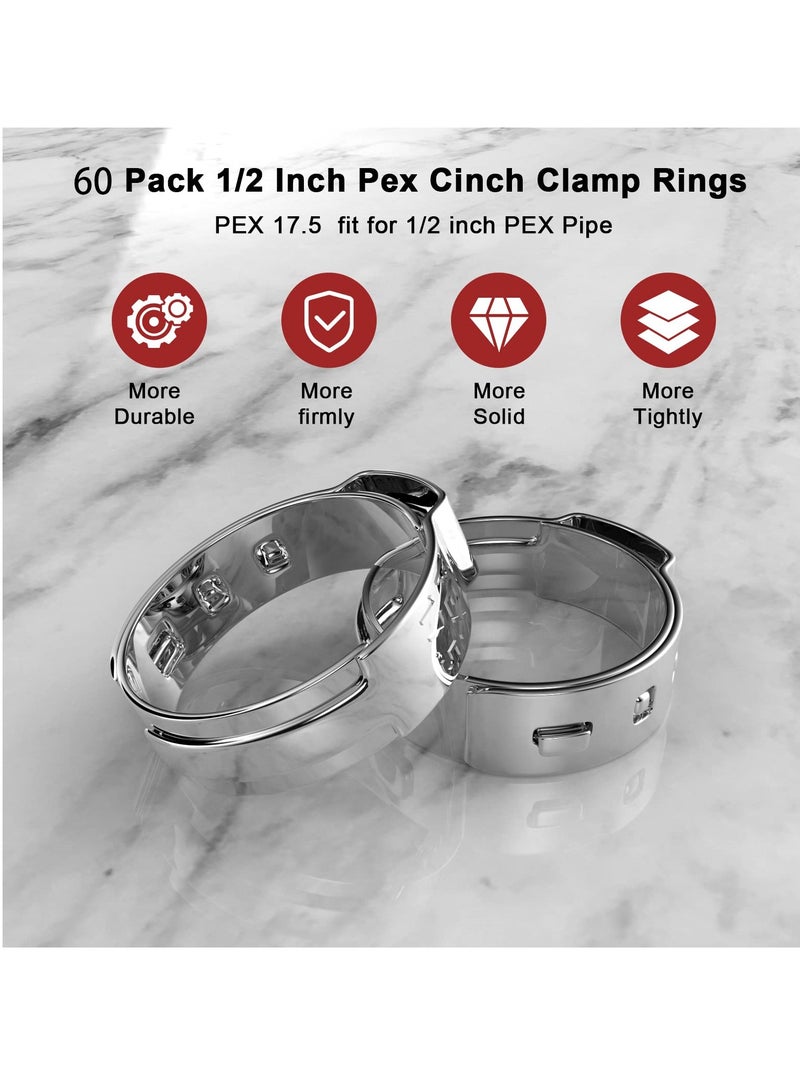 0.5 Inch PEX Cinch Clamps, Premium 304 Stainless Steel PEX Crimp Rings, Secure PEX Tubing Pipe Fittings Connection, PEX Fitting Clamps Pinch Ring - Image 4