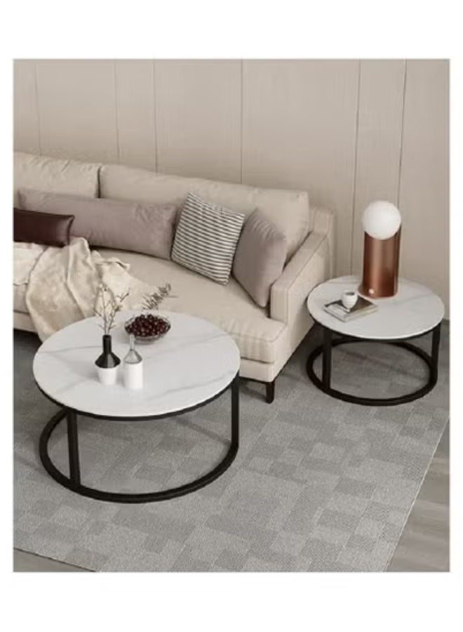 إيه جي دي مجموعة طاولات قهوة بتصميم عصري نورديك لغرفة المعيشة طاولتان متداخلتان مستديرتان - Image 5