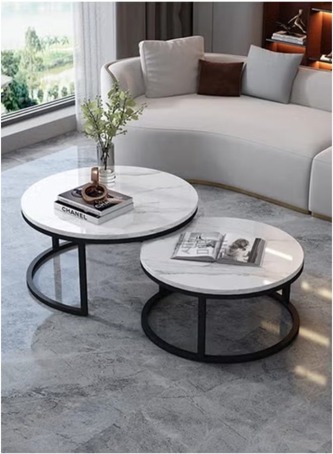 إيه جي دي مجموعة طاولات قهوة بتصميم عصري نورديك لغرفة المعيشة طاولتان متداخلتان مستديرتان - Image 1