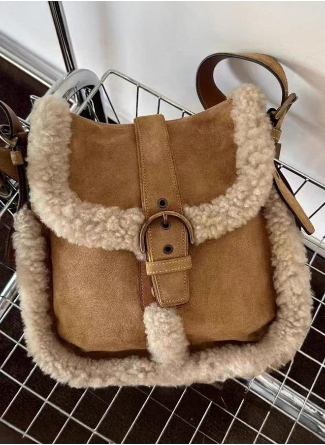 Styli Fur Insert Shoulder Bag with Buckle 