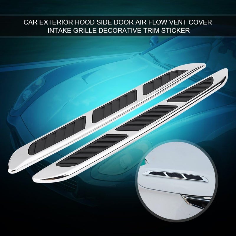 2pcs Car Hood Side Air Vent Cover Intake Grille Decorative Trim Sticker ABS Chrome Plated Universal Fit with Strong Adhesive Tape for Car Exterior Decoration - Image 3