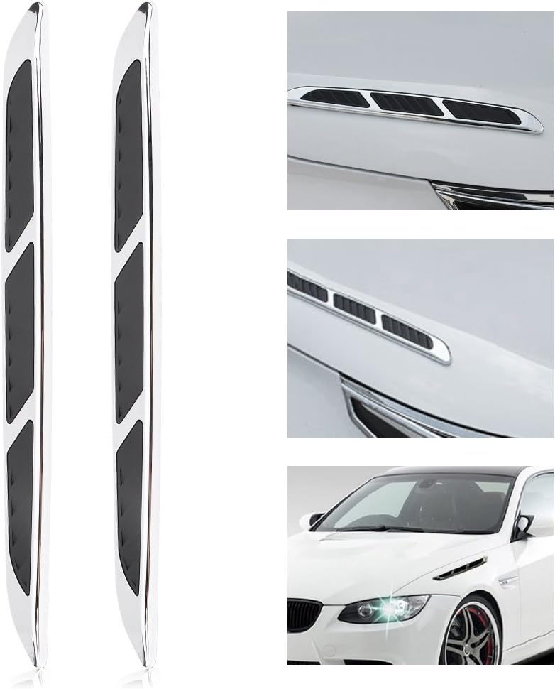 2pcs Car Hood Side Air Vent Cover Intake Grille Decorative Trim Sticker ABS Chrome Plated Universal Fit with Strong Adhesive Tape for Car Exterior Decoration - Image 4