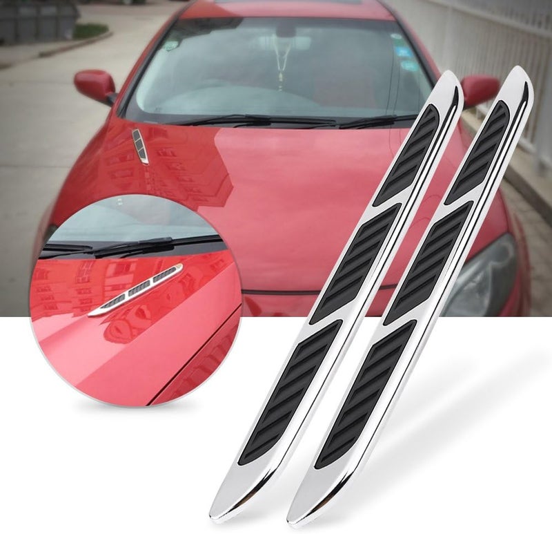 2pcs Car Hood Side Air Vent Cover Intake Grille Decorative Trim Sticker ABS Chrome Plated Universal Fit with Strong Adhesive Tape for Car Exterior Decoration - Image 2