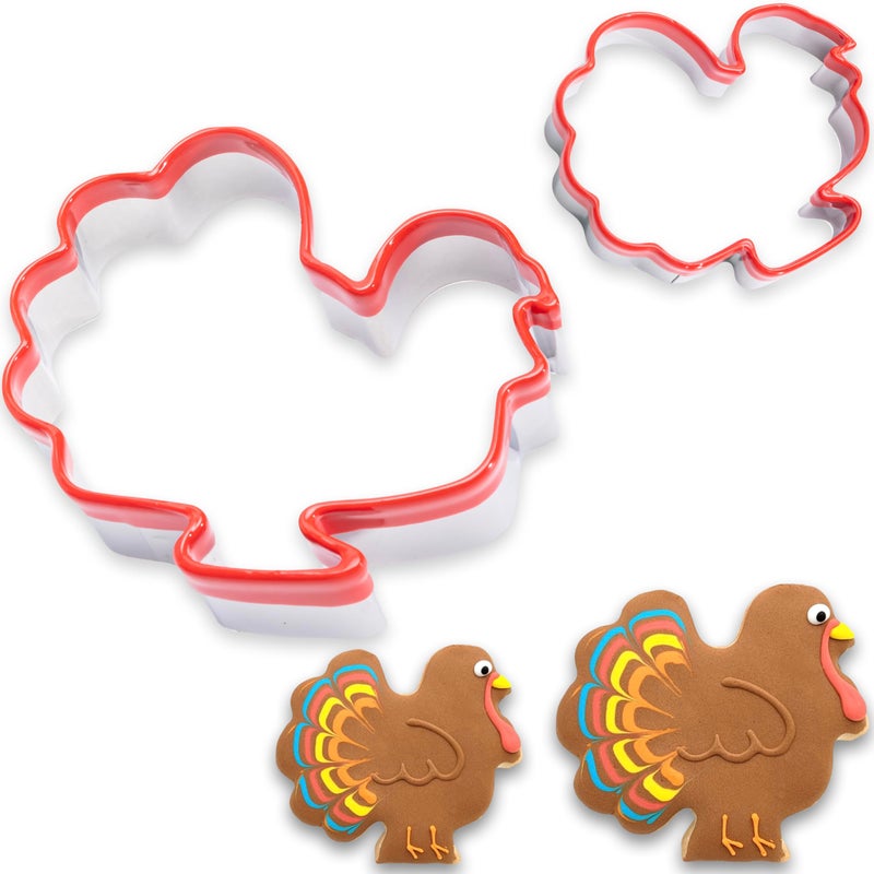 COOKIEQUE 2Pcs Turkey Cookie Cutters 45 35 FoodGrade Stainless Steel Fall Thanksgiving Cookie Cutter Set Biscuit Cutter Set Holiday Cookie Cutters Unique Design with Protective Red Top PVC