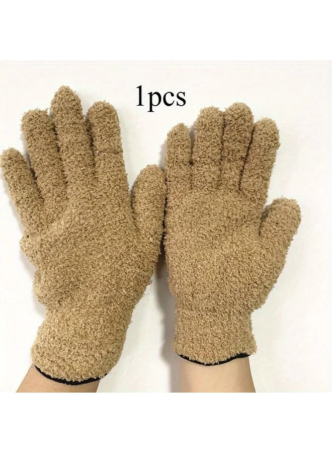 Khaki Coral Fleece Dusting Glove Stretchable Breathable For Cars Boats RVs Pools Home - Image 1