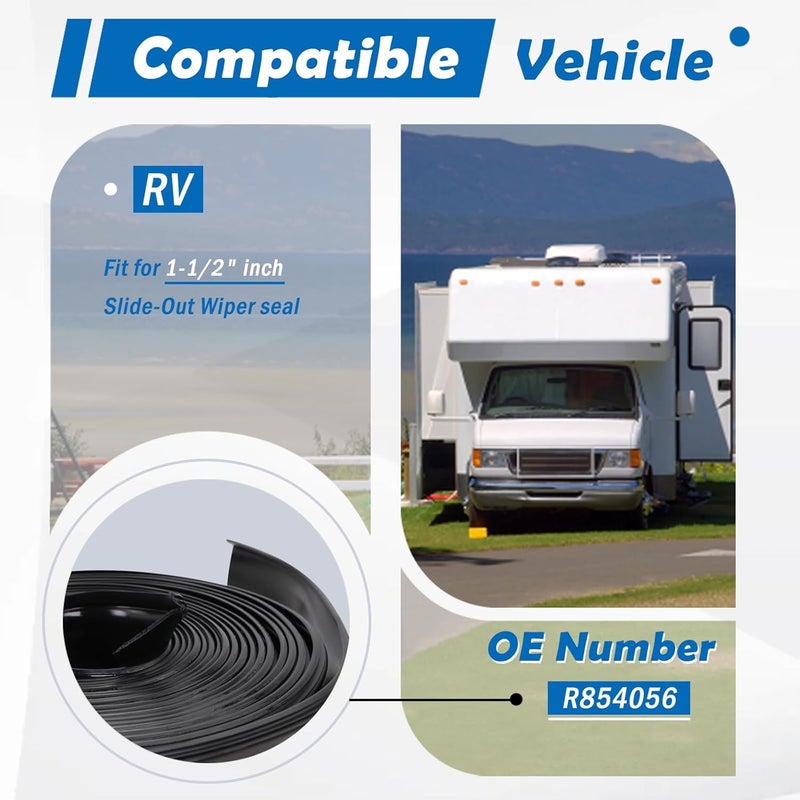 SoCiMa Black Rubber R854056 for RV 1-1/2" Slide-Out Wiper Seal (Clip-On) - 25 Feet - Image 3