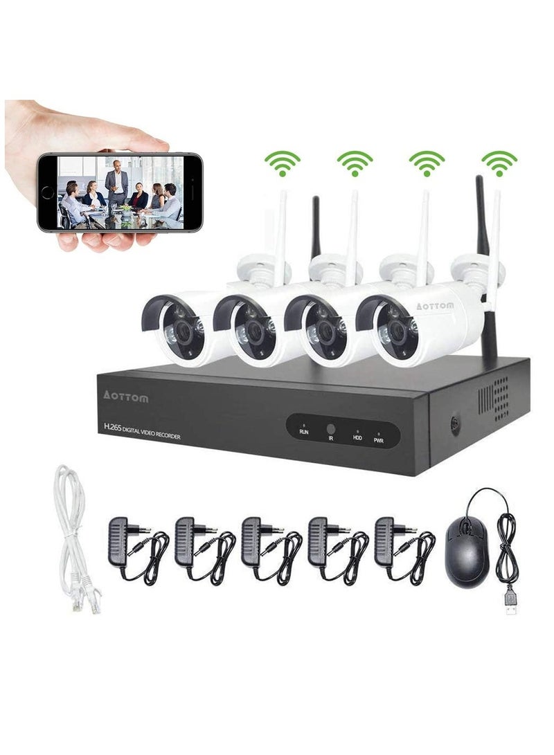 كاميرا مراقبة فيديو رصاصية واي فاي Aottom 8CH كاميرات مراقبة واي فاي - مجموعة NVR 8ch + 4 قطع كاميرا 720P، رؤية ليلية، حركة... - Image 1