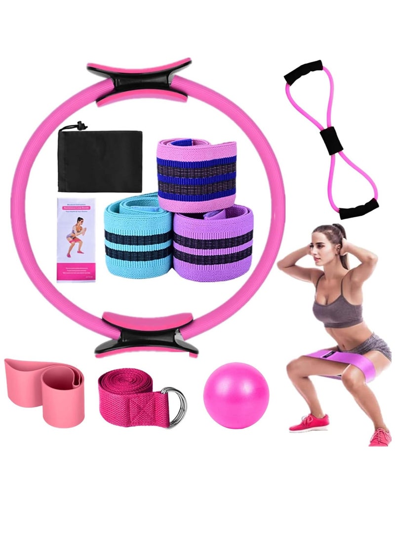 XiuWoo Yoga Sets for Women Pilates At Home Equipment Pilates Magic Ring Booty Bands for Working Out Glutes Yoga Ball 25cm Figure 8 Resistance Band Yoga Bands for Stretching - Image 1