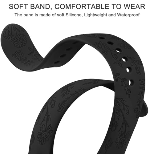 Tobfit 20mm Soft Floral Watch Strap Compatible for Amazfit GTS 2 Mini, Amazfit Bip/Bip U/Pro/Lite, Bip S, Bip 3, Flower Silicone Strap for Amazfit GTS/ 2/2e/3/4/4 Mini, WATCH NOT INCLUDED (Black) - Image 5