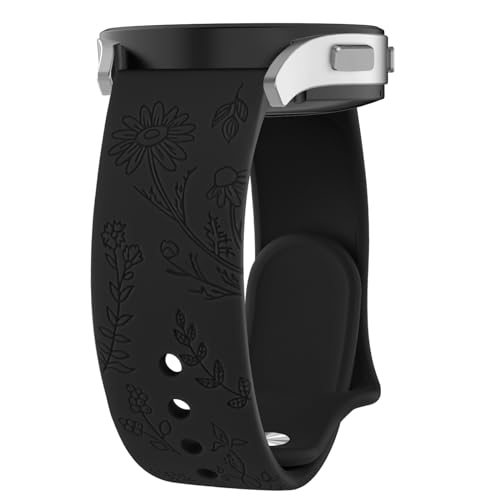 Tobfit 20mm Soft Floral Watch Strap Compatible for Amazfit GTS 2 Mini, Amazfit Bip/Bip U/Pro/Lite, Bip S, Bip 3, Flower Silicone Strap for Amazfit GTS/ 2/2e/3/4/4 Mini, WATCH NOT INCLUDED (Black) - Image 1