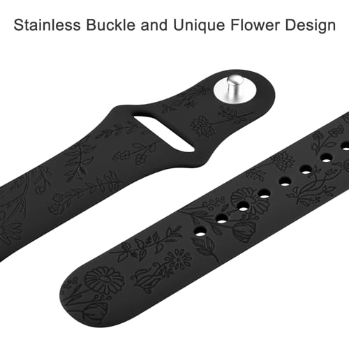 Tobfit 20mm Soft Floral Watch Strap Compatible for Amazfit GTS 2 Mini, Amazfit Bip/Bip U/Pro/Lite, Bip S, Bip 3, Flower Silicone Strap for Amazfit GTS/ 2/2e/3/4/4 Mini, WATCH NOT INCLUDED (Black) - Image 4