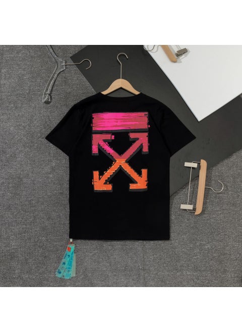 2022 Spring Summer New Ow Back Pink Gradient Arrow Pattern Short Sleeves Men Womens Same Style Wholesale Customizable Shipping Black