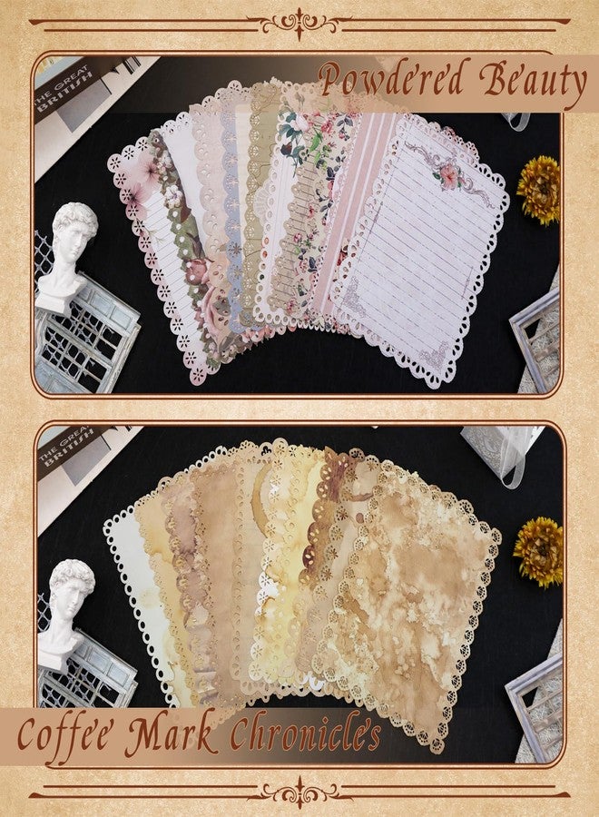 GAUENEEN 60 Sheets Lace Edged Vintage Scrapbook Paper, Assorted Set - 6 Pack Aesthetic Stationery Paper for DIY Art Crafts Scrapbooking Journal Photo Album - Image 4