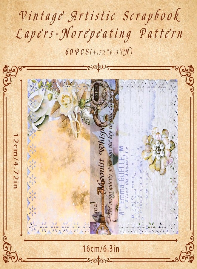 GAUENEEN 60 Sheets Lace Edged Vintage Scrapbook Paper, Assorted Set - 6 Pack Aesthetic Stationery Paper for DIY Art Crafts Scrapbooking Journal Photo Album - Image 2