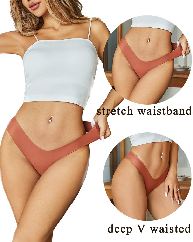 FINETOO Seamless Thongs for Women Sexy No Show Panties Invisible V-waisted Stretch Ladies Underwear 6 Pack (XS-XL) - Image 2
