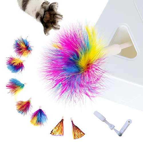 Migipaws Upgrade Rainbow Feather Replacement for Automatic MigiBox Cat Toy, 6pcs Rainbow Feather + 2pcs Free Mylar Refills - Image 1