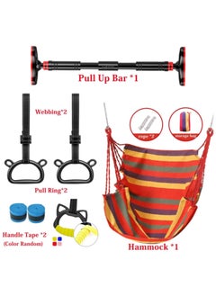 GGEROU Doorway Pull Up Bar with Indoor Swing Trapeze Bar and Cartoon Gymnastic Rings for Kids Adults,39in-59in with Red Swing  - Image 2