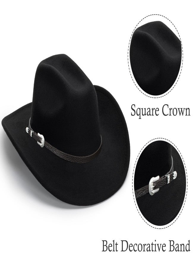 Eohak Shapeable Cowboy Hat for Men Women Fedoras Wool Cap Outback Rocky Felt Cowgirl Jazz Hats with Silver Canyon, Black-1, M - Image 5