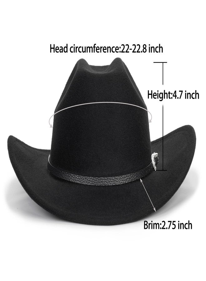 Eohak Shapeable Cowboy Hat for Men Women Fedoras Wool Cap Outback Rocky Felt Cowgirl Jazz Hats with Silver Canyon, Black-1, M - Image 3