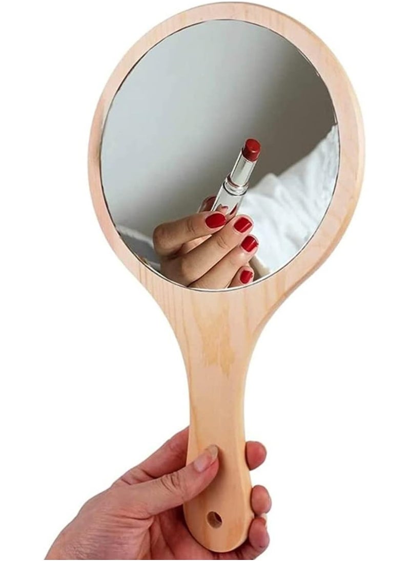 Oasisgalore Cosmetic Handheld Mirror – Wooden Handle, Thin and Lightweight  - Image 1