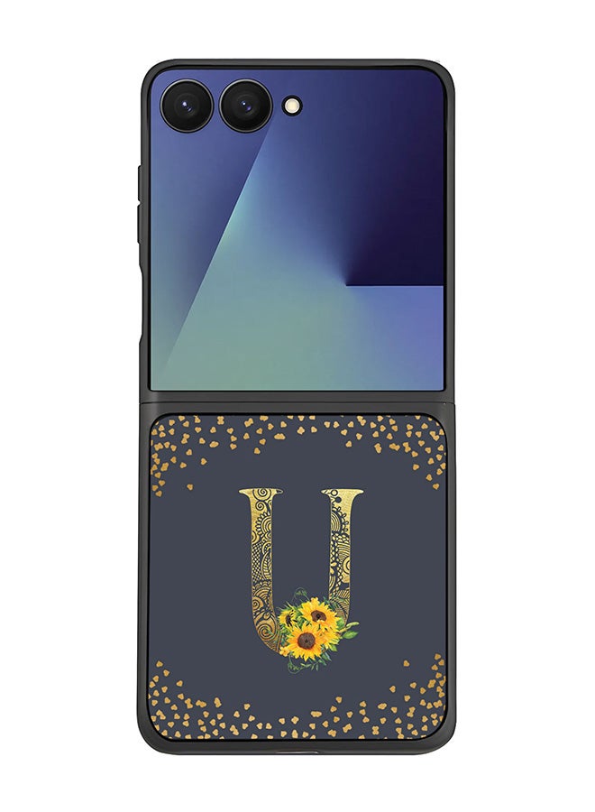 Stylizedd For Samsung Galaxy Z Flip7 Case,Slim fit Camera Protection, Shockproof Thin Phone cover  - Custom Floral Monogram - U  (Grey )