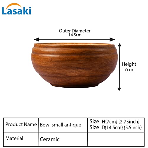 Lasaki Antique Bowl Small Brown Ceramic Pots | Indoor & Outdoor Flower Pot | Decorative Balcony, Home & Office Succulent Gamla (D - 15 X H - 8 Cm) (Plants Not Included) - Image 2