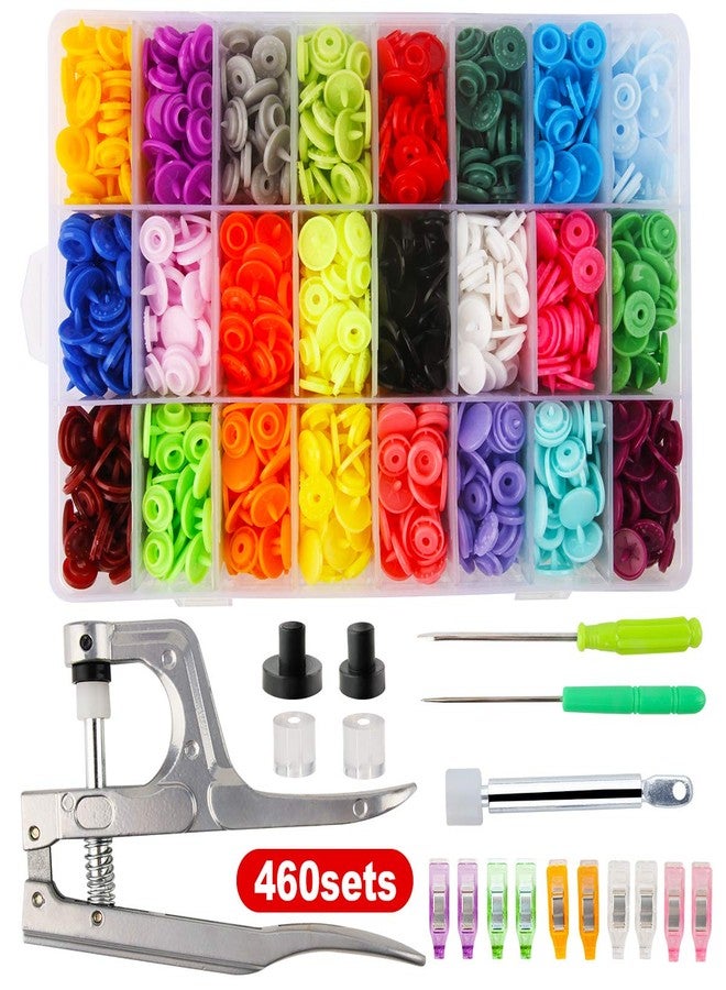 cenoz 460 Sets 24Color Cenoz Snap Plastic Fasteners Button with Pliers Tool, T5 Resin Plastic Button Sewing Fasteners Punch Poppers No Sew Buttons for Cloth Craft Mama Pads - Image 1