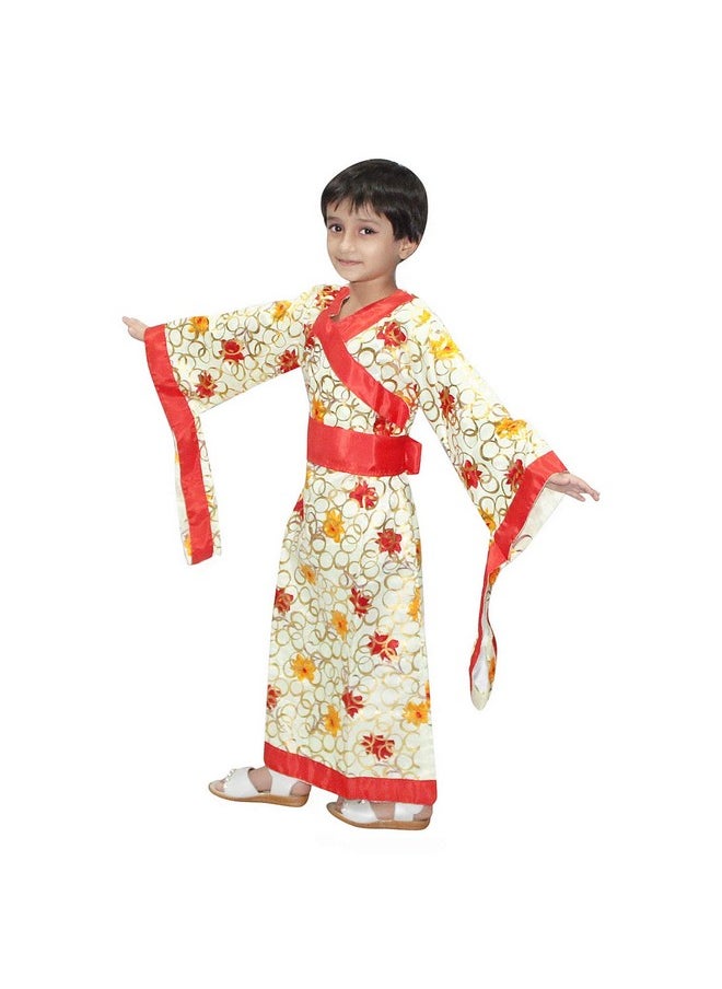Kaku Fancy Dresses Kaku Fancy Dresses Polyester Japanese Kimono Global Ethnic Costume -Cream, 3-4 Years, For Girls  - Image 2