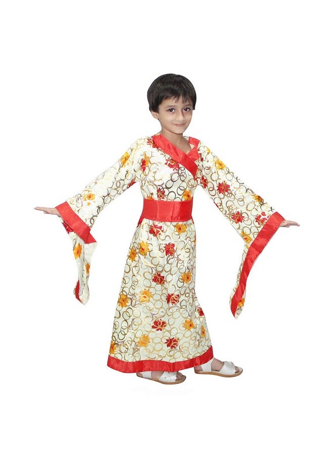Kaku Fancy Dresses Kaku Fancy Dresses Polyester Japanese Kimono Global Ethnic Costume -Cream, 3-4 Years, For Girls  - Image 3