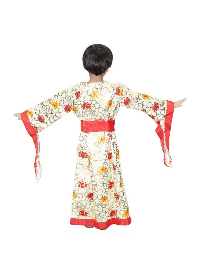 Kaku Fancy Dresses Kaku Fancy Dresses Polyester Japanese Kimono Global Ethnic Costume -Cream, 3-4 Years, For Girls  - Image 4