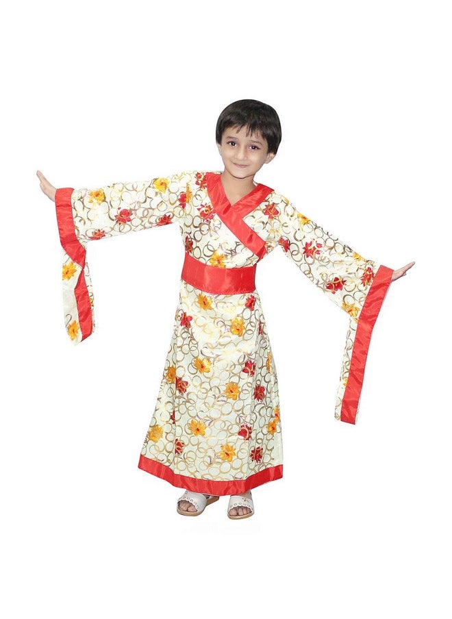 Kaku Fancy Dresses Kaku Fancy Dresses Polyester Japanese Kimono Global Ethnic Costume -Cream, 3-4 Years, For Girls  - Image 1