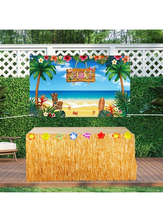 Remagr 2 Pcs Hawaiian Aloha Backdrop Luau Grass Table Skirt Set Party Backdrop Hawian Theme Birthday Supplies Summer Beach Party Decorations For Hawaiian Luau Birthday Indoor Outdoor Decorations - Image 3