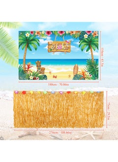 Remagr 2 Pcs Hawaiian Aloha Backdrop Luau Grass Table Skirt Set Party Backdrop Hawian Theme Birthday Supplies Summer Beach Party Decorations For Hawaiian Luau Birthday Indoor Outdoor Decorations  - Image 2
