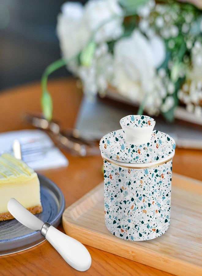 LEAZUL Butter Crock with Lid for Countertop,Ceramic French Butter Dish Keeper for Spreadable Soft Butter,3.7" Butter Container Holder with Terrazzo Marble Print, Housewarming Gift, Kitchen and Home Decor - Image 4