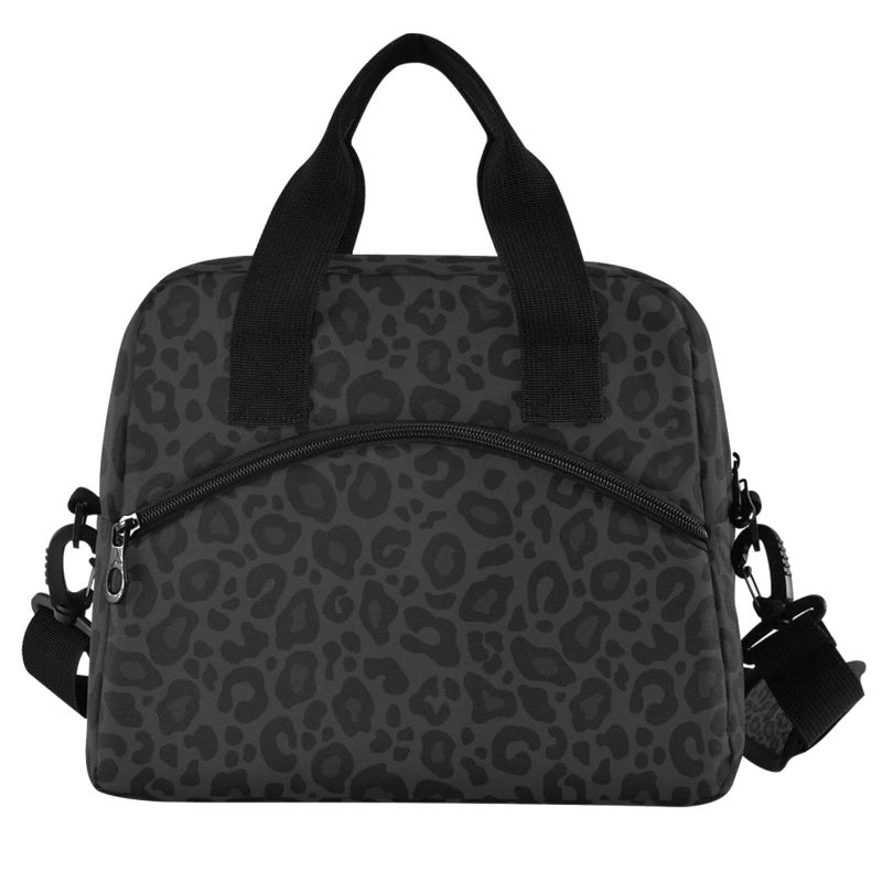 Oarencol Black Leopard Insulated Lunch Bag Animal Skin Print Reusable Cooler Lunch Tote Box with Shoulder Strap for Work Picnic School Beach - Image 1