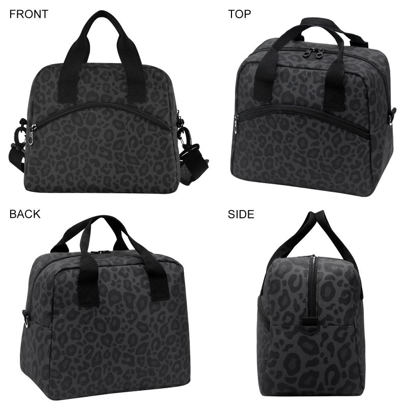 Oarencol Black Leopard Insulated Lunch Bag Animal Skin Print Reusable Cooler Lunch Tote Box with Shoulder Strap for Work Picnic School Beach - Image 2
