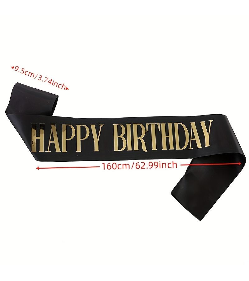 1 Pc White Golden Letter Happy Birthday Shoulder Strap Elegant Cursive Script Party Accessory Durable Polyester For Birthdays Weddings Celebrations Birthday Decorations Celebration Accessory Festive Atmosphere Enhancer - Image 3