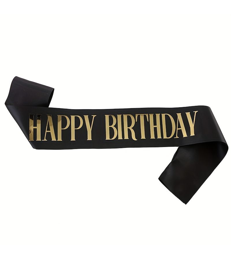 1 Pc White Golden Letter Happy Birthday Shoulder Strap Elegant Cursive Script Party Accessory Durable Polyester For Birthdays Weddings Celebrations Birthday Decorations Celebration Accessory Festive Atmosphere Enhancer - Image 4