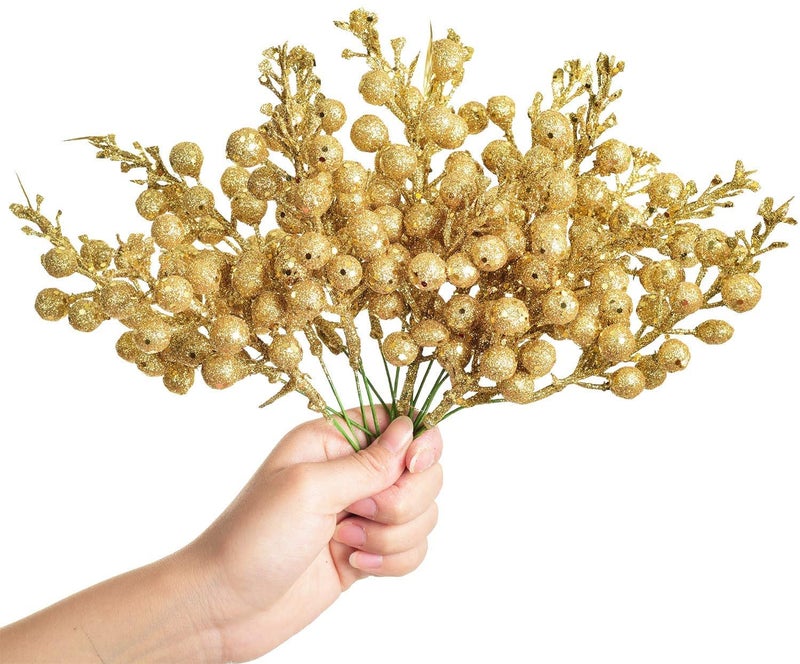 BIG BOX big box 5 Golden Bunch Berry Christmas Tree Fillers Decorations Artificial Berry Picks for Christmas Tree Ornaments DIY Xmas Wreath Crafts Holiday and Home Decor  - Image 3