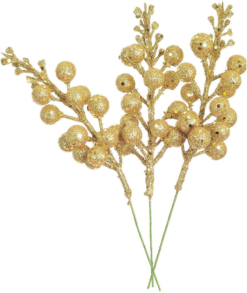 BIG BOX big box 5 Golden Bunch Berry Christmas Tree Fillers Decorations Artificial Berry Picks for Christmas Tree Ornaments DIY Xmas Wreath Crafts Holiday and Home Decor  - Image 1
