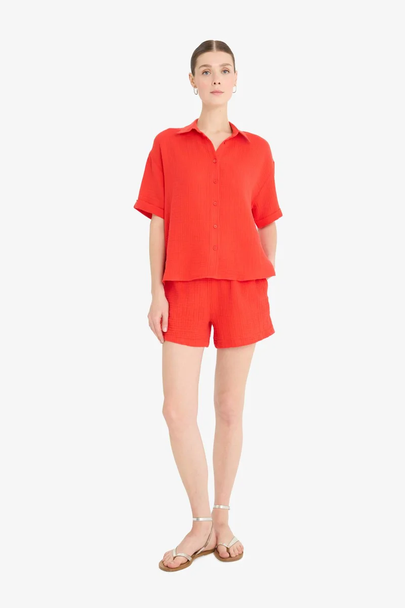 ديفاكتو Regular Fit Muslin Long Sleeve Red Shirt