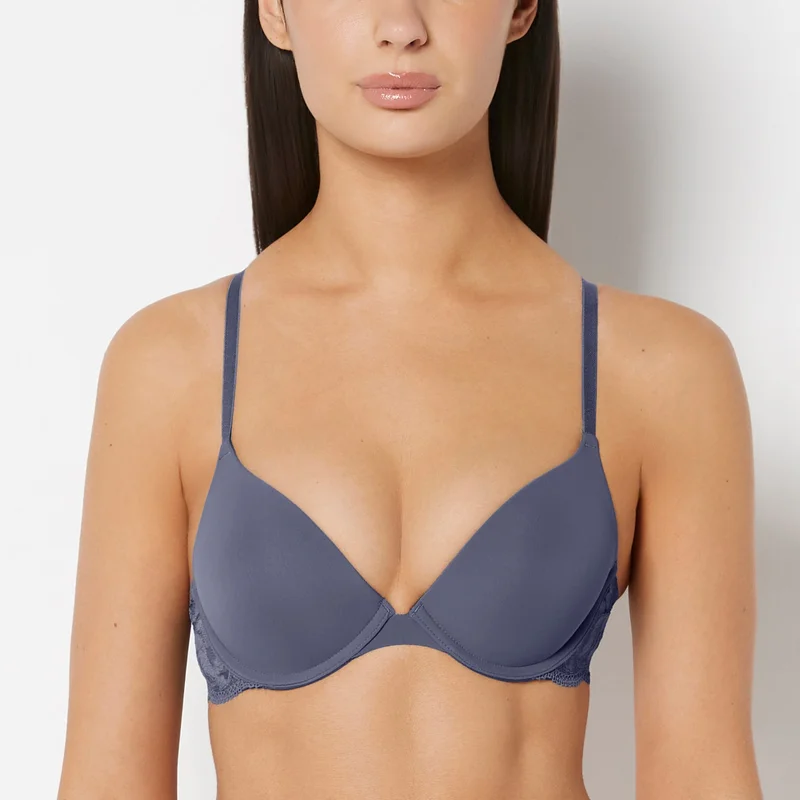 لا سينزا La Senza Smooth Push Up Plunge Bra With Charmed Lace Wing In Vintage Indigo