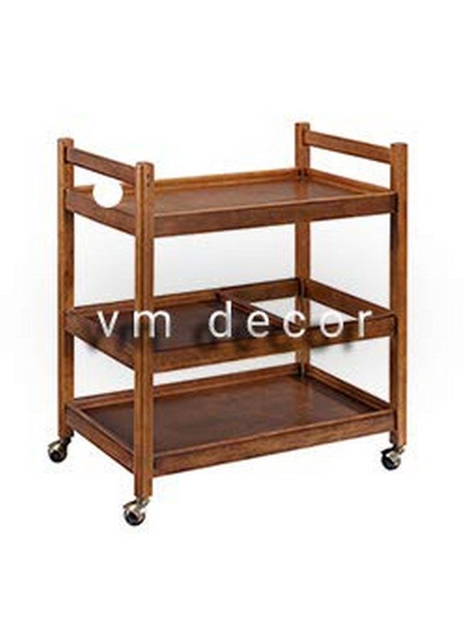 VM DECOR Vm decor wooden wine cart serving bar trolley with wheel black finish (20×13×27 inches, Black) style 1021  - Image 3