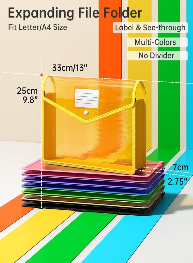 XingDuing Plastic File Folders, 7 Pack A4 Poly Envelope Expanding File Wallet Document Folder with Snap Button Closure & Label Pocket (7 Colors) - Image 2