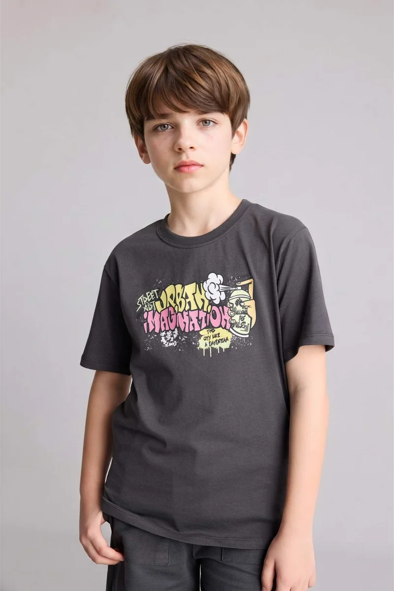 ديفاكتو Boy New Regular Fit Printed Short Sleeve T-Shirt